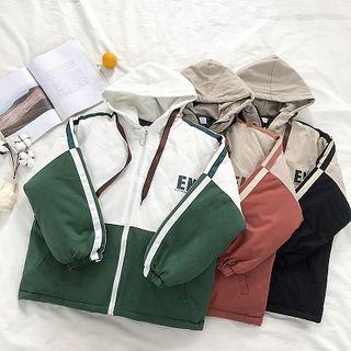 Color Block Lettering Zip Padded Jacket