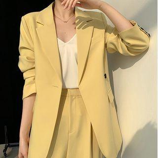 Set: Single-button Blazer + Wide Leg Dress Pants