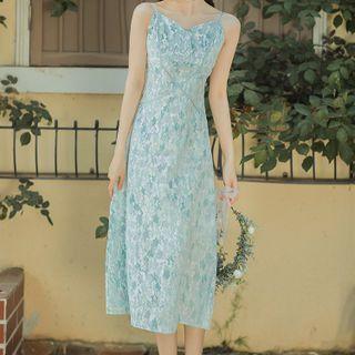 Set: Light Jacket + Spaghetti Strap Lace Midi A-line Dress