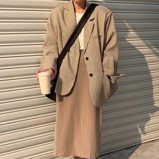 Single-breasted Check Blazer / Midi A-line Skirt