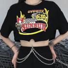 Chain Detail Printed Short-sleeve Cropped T-shirt Black - One Size