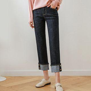 Rollup-detail Straight-leg Jeans