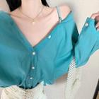 Mock-two Long-sleeve Loose-fit Blouse