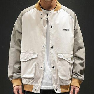 Color Block Button Bomber Jacket