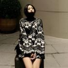 Print Turtle-neck Loose-fit Sweater Black - One Size