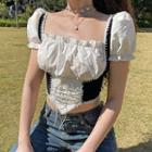 Puff-sleeve Two-tone Crop Top
