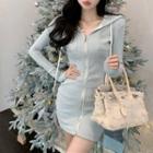 Zip Hoodie Dress Light Blue - One Size