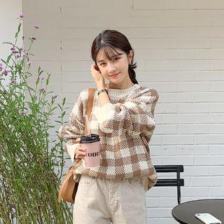 Checked Loose-fit Sweater Cocoa - One Size