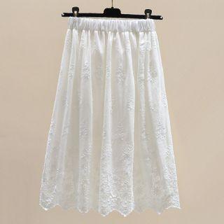 Lace Trim Midi A-line Skirt White - One Size