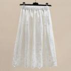 Lace Trim Midi A-line Skirt White - One Size