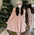 Long-sleeve Wide Collar Mini Smock Dress Pink - One Size