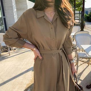 Half-placket Maxi Shirtdress & Sash