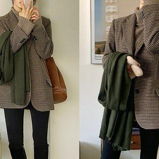 Single-breasted Houndstooth Blazer Khaki - One Size