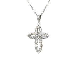 18k White Gold Cross Design Pendant Set With Diamond One Size