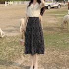 Short-sleeve Shirt / Printed Midi A-line Skirt