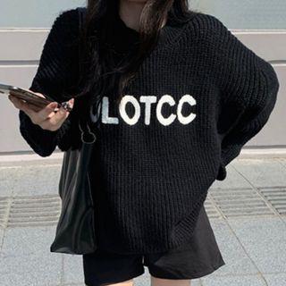 Lettering Ribbed Sweater Black - One Size