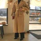 Puff-sleeve Wool Blend Long Coat With Sash