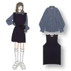 Lantern-sleeve Blouse / Frilled Trim Sleeveless Knit Dress