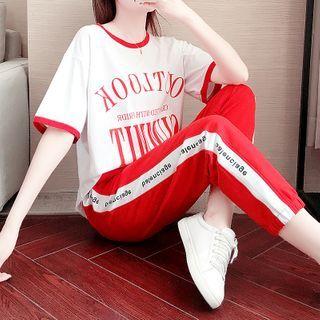 Set: Short-sleeve Letter Print T-shirt + Sweatpants