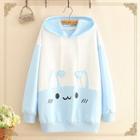 Cat Print Color-block Hooded Sweater
