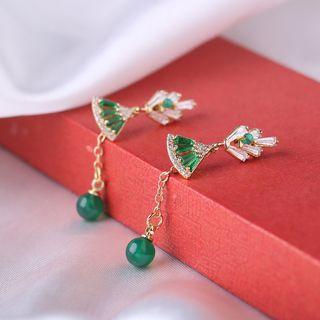 Rhinestone Beaded Drop Earring 1 Pair - 925 Sterling Silver 18k Gold - One Size