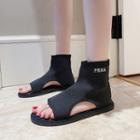 Lettering Peep-toe Cut-out Flat Short Boots