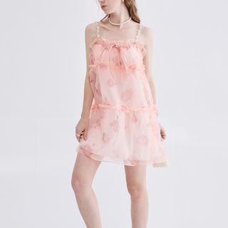 Spaghetti Strap Floral Mini Smoke Dress