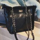 Faux Leather Furry Trim Shoulder Bag