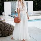 Embroidered Elbow-sleeve Maxi Cover-up