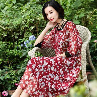 Dolman-sleeve Star Print Chiffon Dress