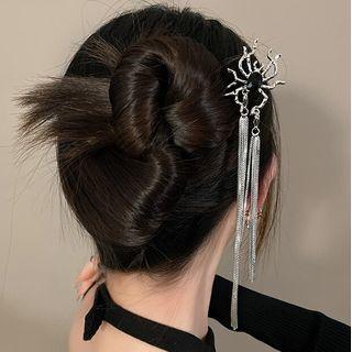 Rhinestone Spider Hair Stick Silver - One Size