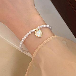 Heart Faux Pearl Bracelet White - One Size