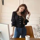 Square-neck Ruffled Cropped Blouse