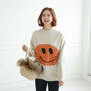 Mock-neck Smiley-printed Sweater