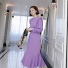 Frilled-detail Gathered-waist Pullover Dress