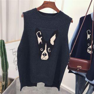 Dog Print Dip Back Knit Vest