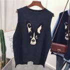 Dog Print Dip Back Knit Vest