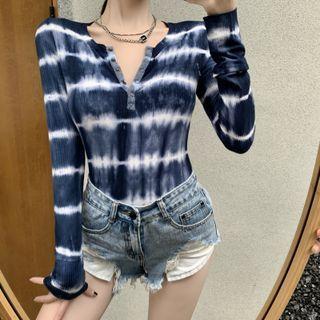 V-neck Tie-dye Striped Gradient Top