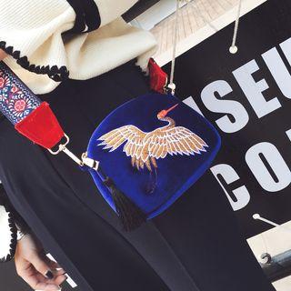 Crane Embroidered Crossbody Bag