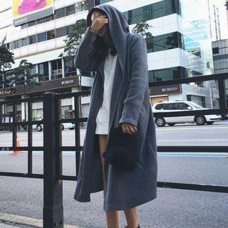 Hooded Open-front Cardigan Gray - One Size