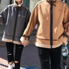 Couple Matching Contrast Trim Faux Shearling Zip Jacket