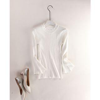 Mock-neck Scallop Trim Long-sleeve Knit Top
