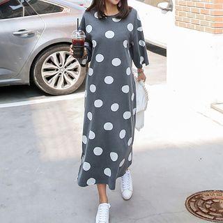 Polka-dot Slit-hem T-shirt Dress