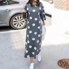 Polka-dot Slit-hem T-shirt Dress