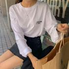 Letter-embroidered Wide-sleeve T-shirt