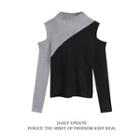 Mock-neck Two-tone Cutout Sweater
