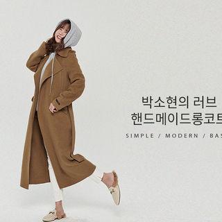 Handmade Wool Blend Epaulet Wrap Coat Dark Beige - One Size