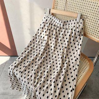Dot Print Velvet Midi Skirt