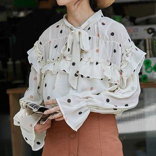 Dotted Ruffle Blouse As Shown In Figure - One Size
