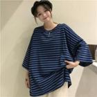 Striped Short-sleeve Loose-fit Top